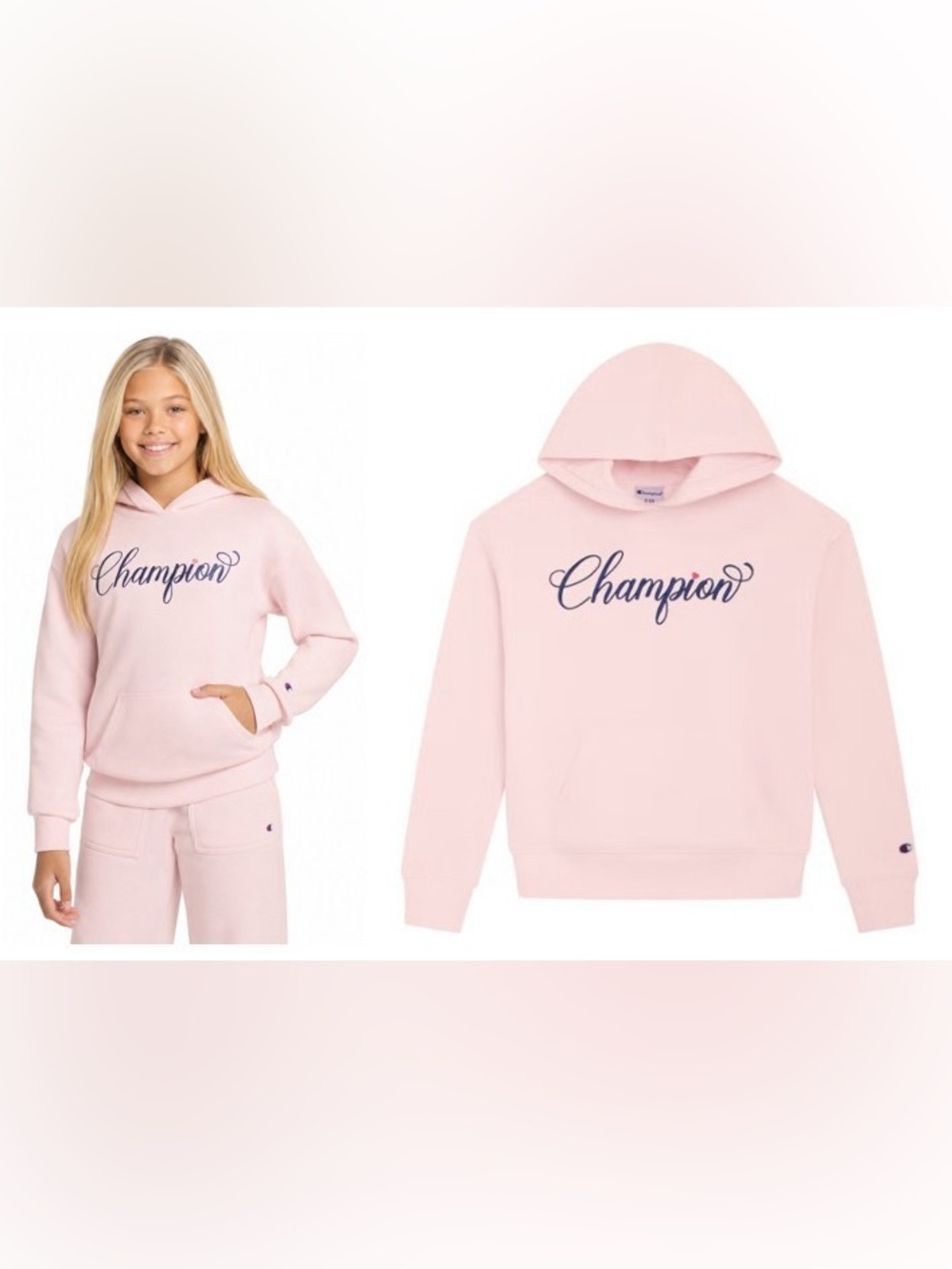 Champion Kids Pink Script Pullover Hoodie